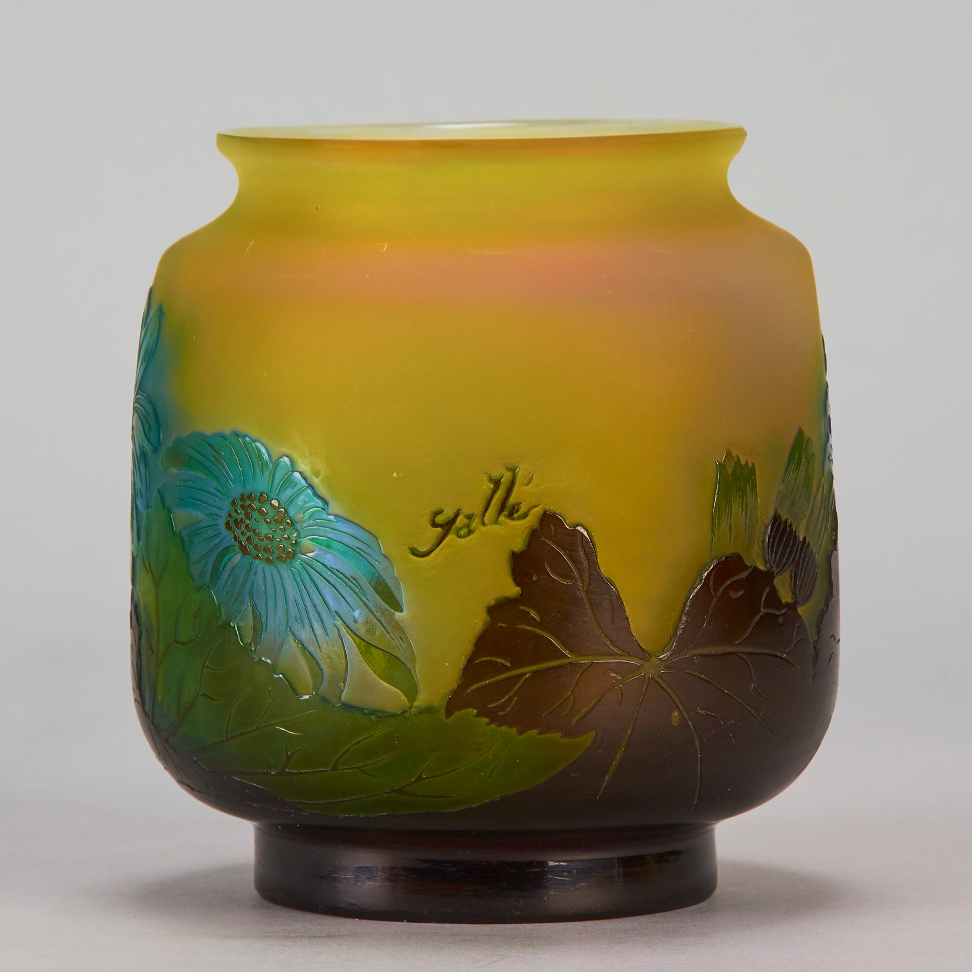 Square Floral Vase by Emile Gallé Glass - Hickmet Fine Arts