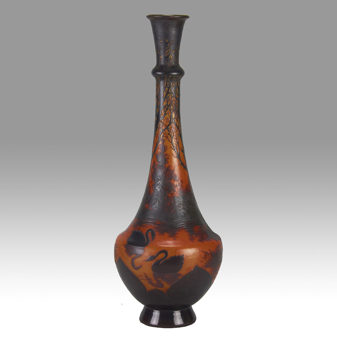 Carved Cameo Swans Vase - Emile Galle Glass - Hickmet Fine Arts