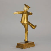 Art Deco Bronze Figurine Yo Yo by Gallo Gilt Bronze Sculpture of a young man dressed in period sailor boy attire performing tricks with his yo-yo whilst balancing on one leg. The figure with excellent hand carved detail and fine golden colour 
