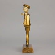 Art Deco Bronze Figurine Yo Yo by Gallo Gilt Bronze Sculpture of a young man dressed in period sailor boy attire performing tricks with his yo-yo whilst balancing on one leg. The figure with excellent hand carved detail and fine golden colour 