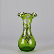 American Art Nouveau Glass Vase - Iridescent green silvered vase - Art Nouveau Glass - Hickmet Fine Art