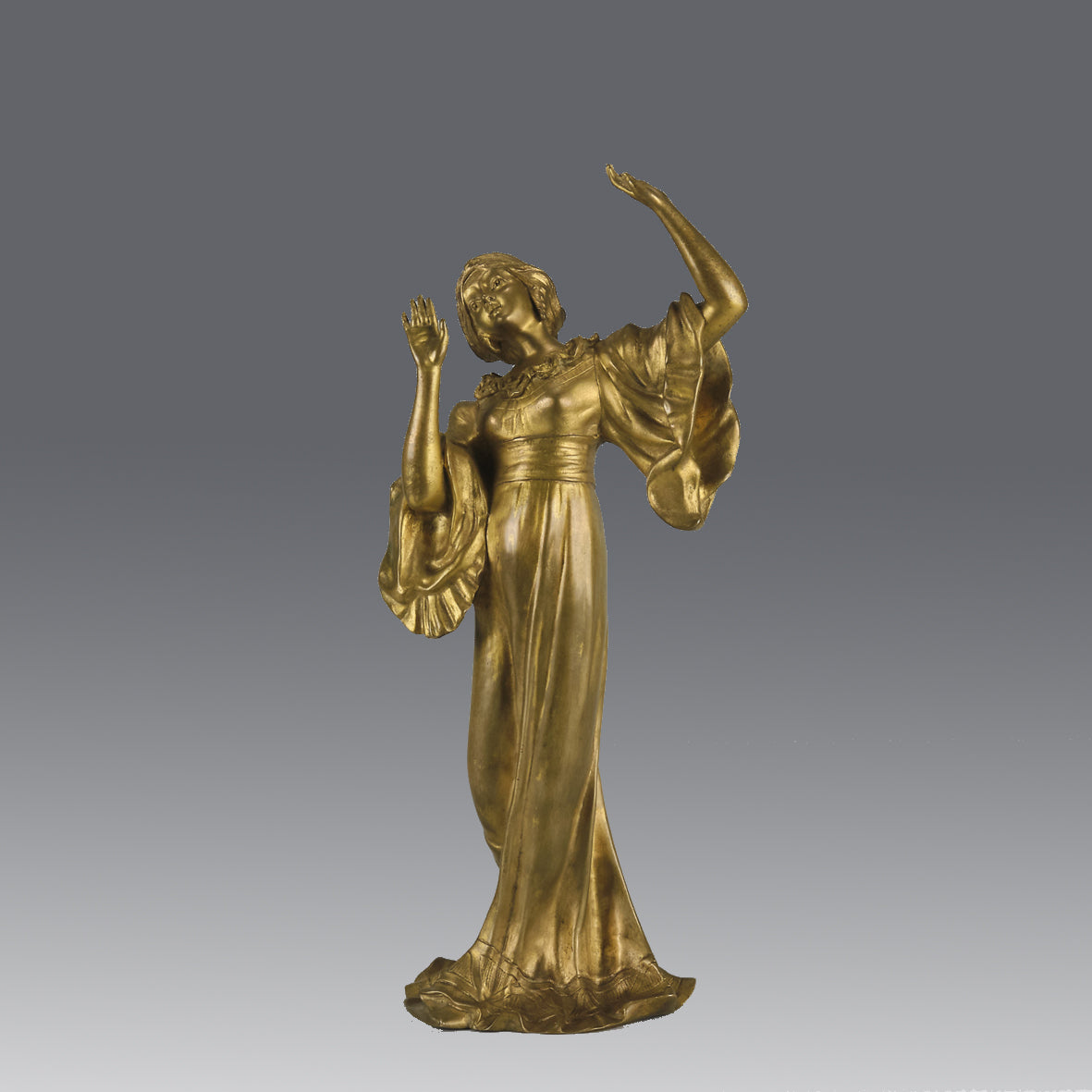 Art Nouveau Dancer by Hermann Eichberg an attractive late 19th Century Art Nouveau gilt bronze study of a beauty dressed in period attire with her hair tied back enjoying a dance.