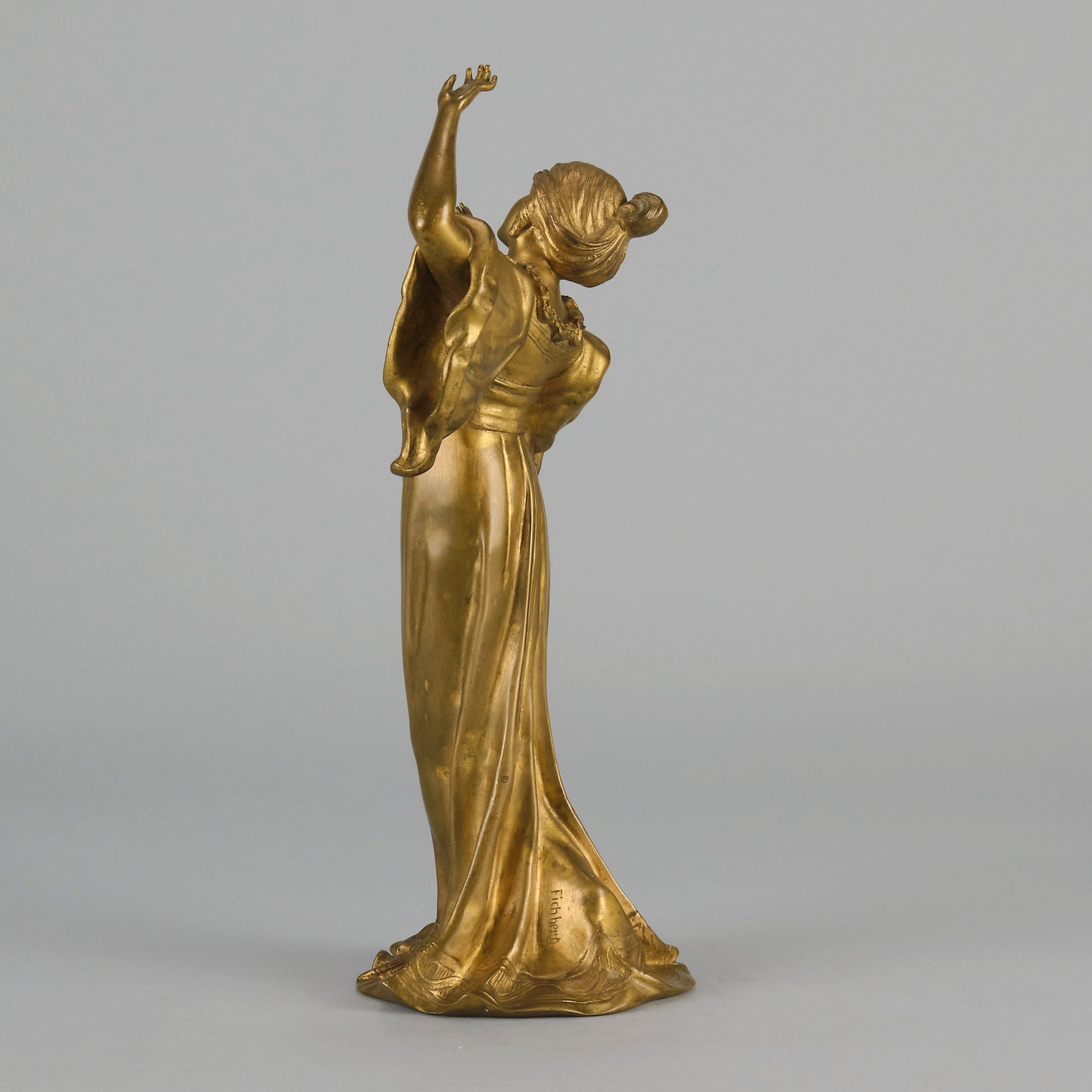 Art Nouveau Dancer by Hermann Eichberg an attractive late 19th Century Art Nouveau gilt bronze study of a beauty dressed in period attire with her hair tied back enjoying a dance.