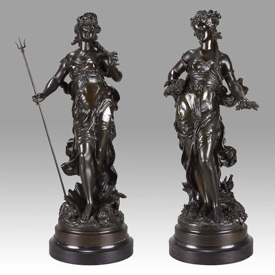 Art Nouveau Hippolyte Moreau Bronze - Classical Maidens - Hickmet Fine Arts