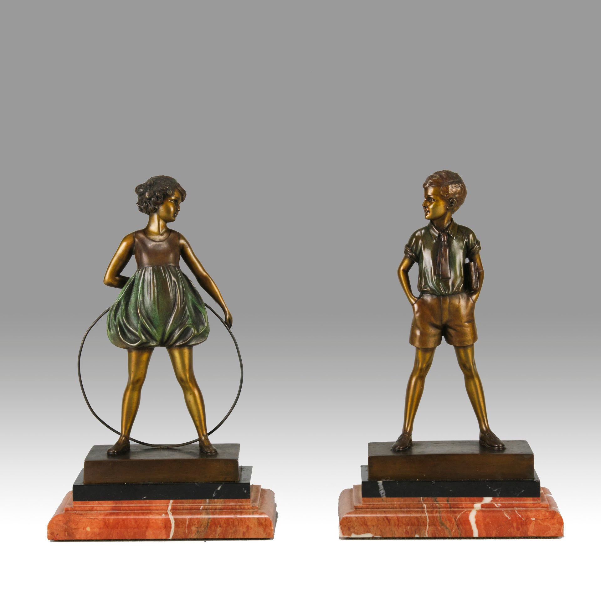 Hoop Girl and Sonny Boy - Ferdinand Preiss - Preiss Powder Puff Art Deco Sculpture Ferdinand Preiss -  Hickmet Fine Arts 