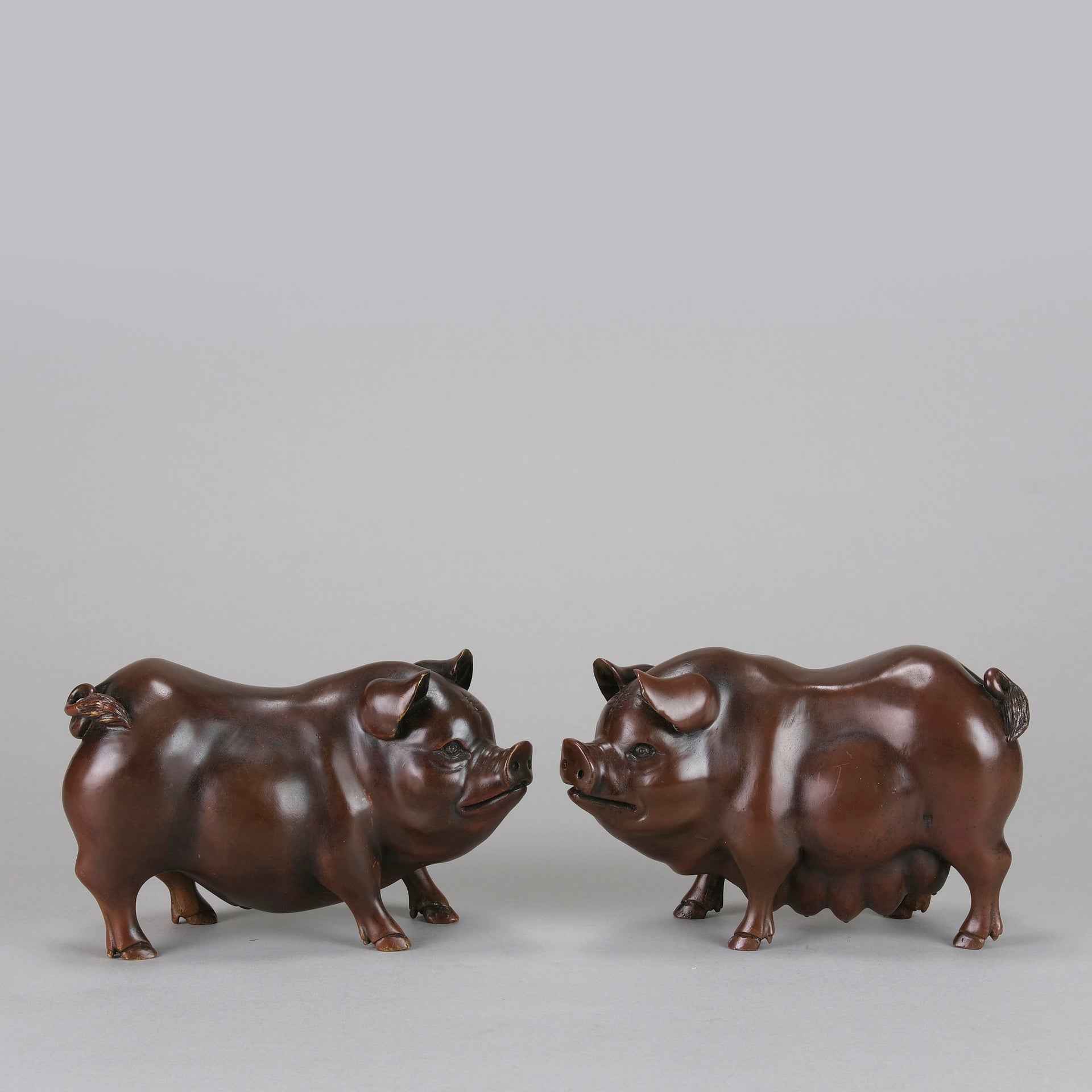 Italian Bronze "Boar and Sow" - Animalier Bronze - Hickmet Fine Arts