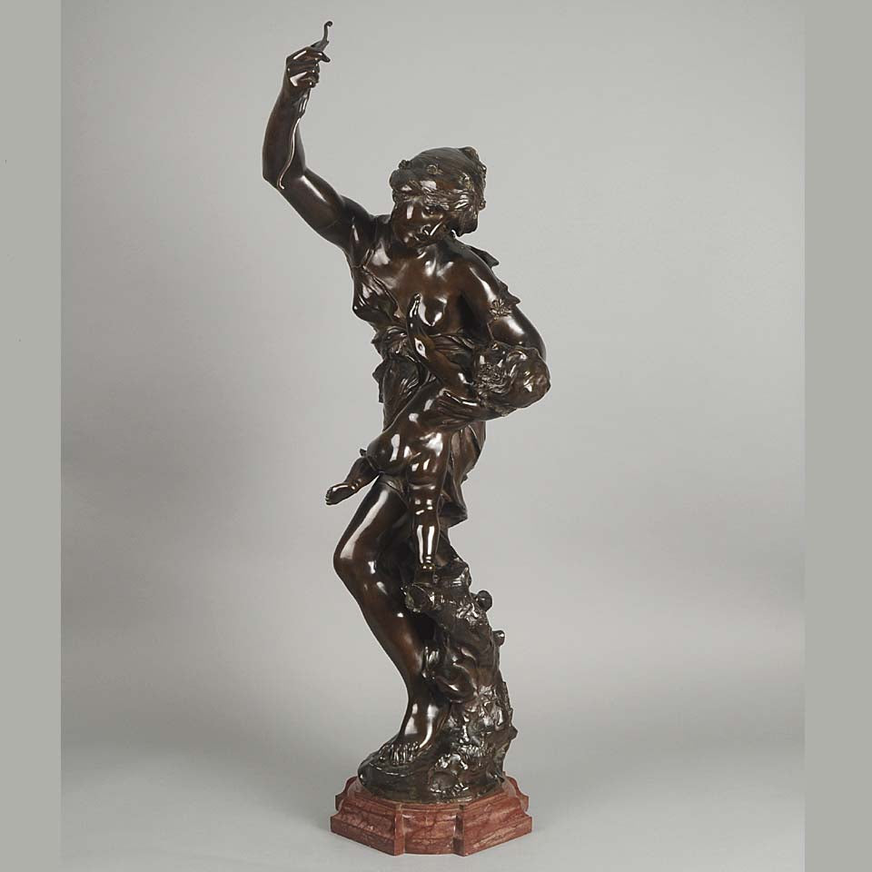Antique bronze figures Venus & Cupid by J Sul-Abadie a study of Venus taking an arrow from Cupid her son, who at times would shoot his arrows without meaning or reason into the hearts of men, igniting their desire