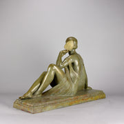 Joseph Descomps Art Deco Bronze - Seated Dancer - Hickmet Fine Arts