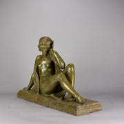 Joseph Descomps Art Deco Bronze - Seated Dancer - Hickmet Fine Arts