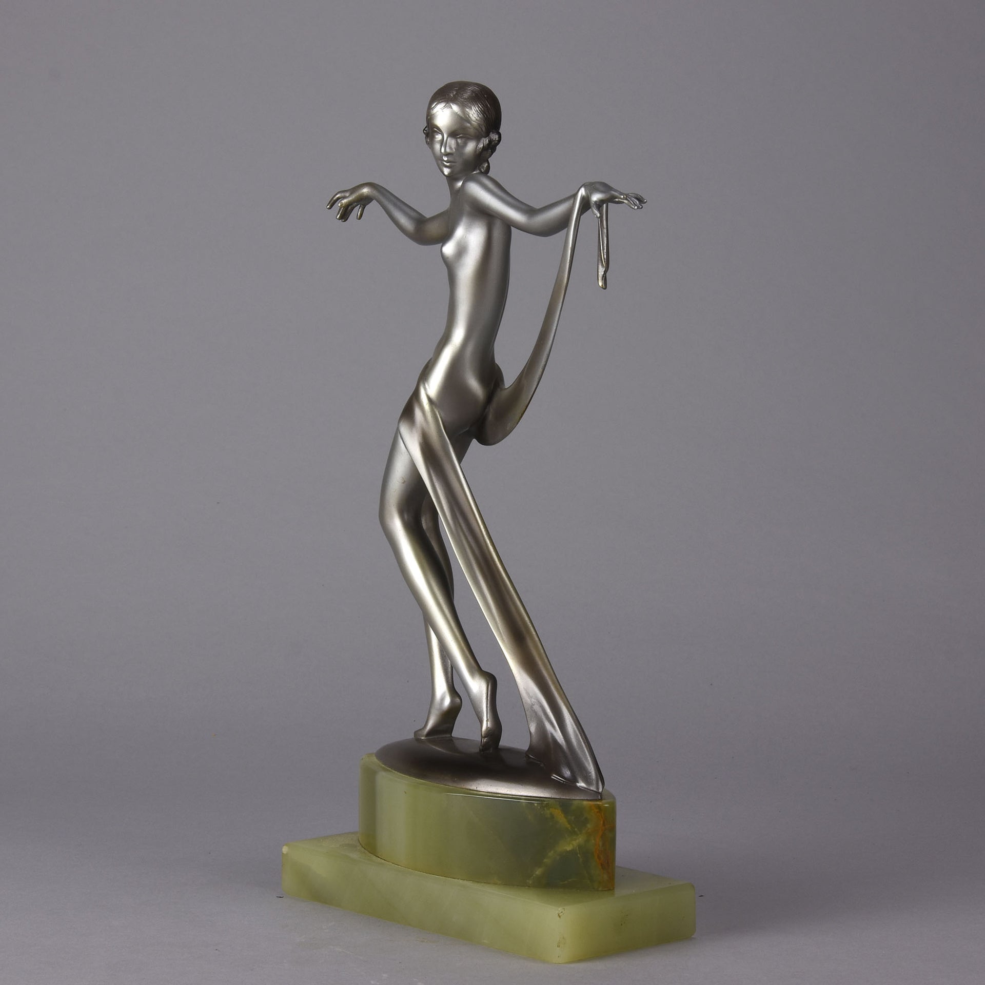 Josef Lorenzl Bronze - Dancer with Scarf - Art Deco Bronze Dancer - Josef Lorenzl Bronze - Hickmet Fine Arts