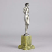 Shy Maiden an Antique Bronze Figure by Josef Adolph depicting a naked beauty in a revealing pose with very fine colour and excellent detail, raised on an onyx base