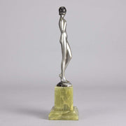 Shy Maiden an Antique Bronze Figure by Josef Adolph depicting a naked beauty in a revealing pose with very fine colour and excellent detail, raised on an onyx base
