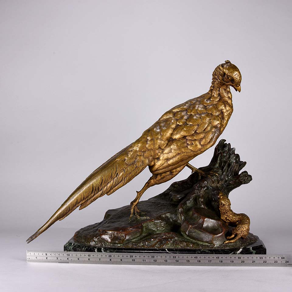 Moigniez Pheasant & Weasel - Animalier Bronze - Hickmet Fine Arts
