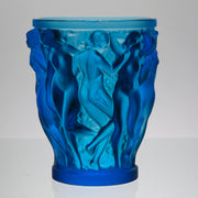 Bacchantes Vase by Lalique Glass an impressive limited edition royal blue glass vase decorated with naked dancing bacchantes in various poses and pairings