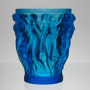 Bacchantes Vase by Lalique Glass an impressive limited edition royal blue glass vase decorated with naked dancing bacchantes in various poses and pairings