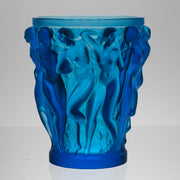 Bacchantes Vase by Lalique Glass an impressive limited edition royal blue glass vase decorated with naked dancing bacchantes in various poses and pairings