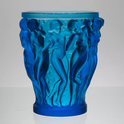 Bacchantes Vase by Lalique Glass an impressive limited edition royal blue glass vase decorated with naked dancing bacchantes in various poses and pairings