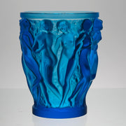 Bacchantes Vase by Lalique Glass an impressive limited edition royal blue glass vase decorated with naked dancing bacchantes in various poses and pairings