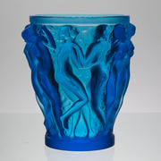 Bacchantes Vase by Lalique Glass an impressive limited edition royal blue glass vase decorated with naked dancing bacchantes in various poses and pairings