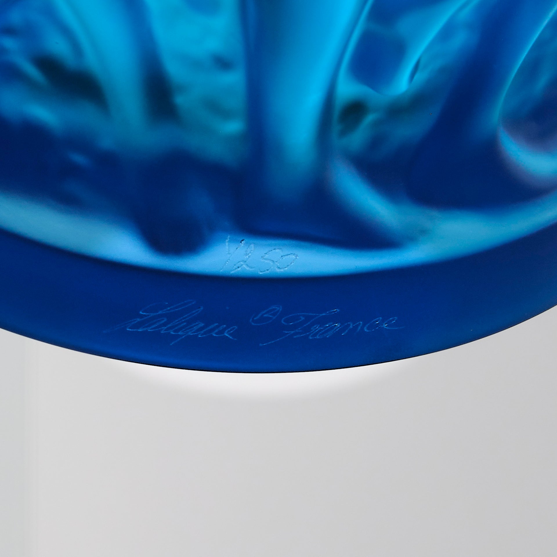 Bacchantes Vase by Lalique Glass an impressive limited edition royal blue glass vase decorated with naked dancing bacchantes in various poses and pairings