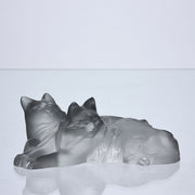 Reclining Cats by Marc Lalique A delightful frosted crystal glass group of two reclining cats resting