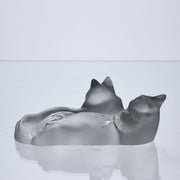 Reclining Cats by Marc Lalique A delightful frosted crystal glass group of two reclining cats resting