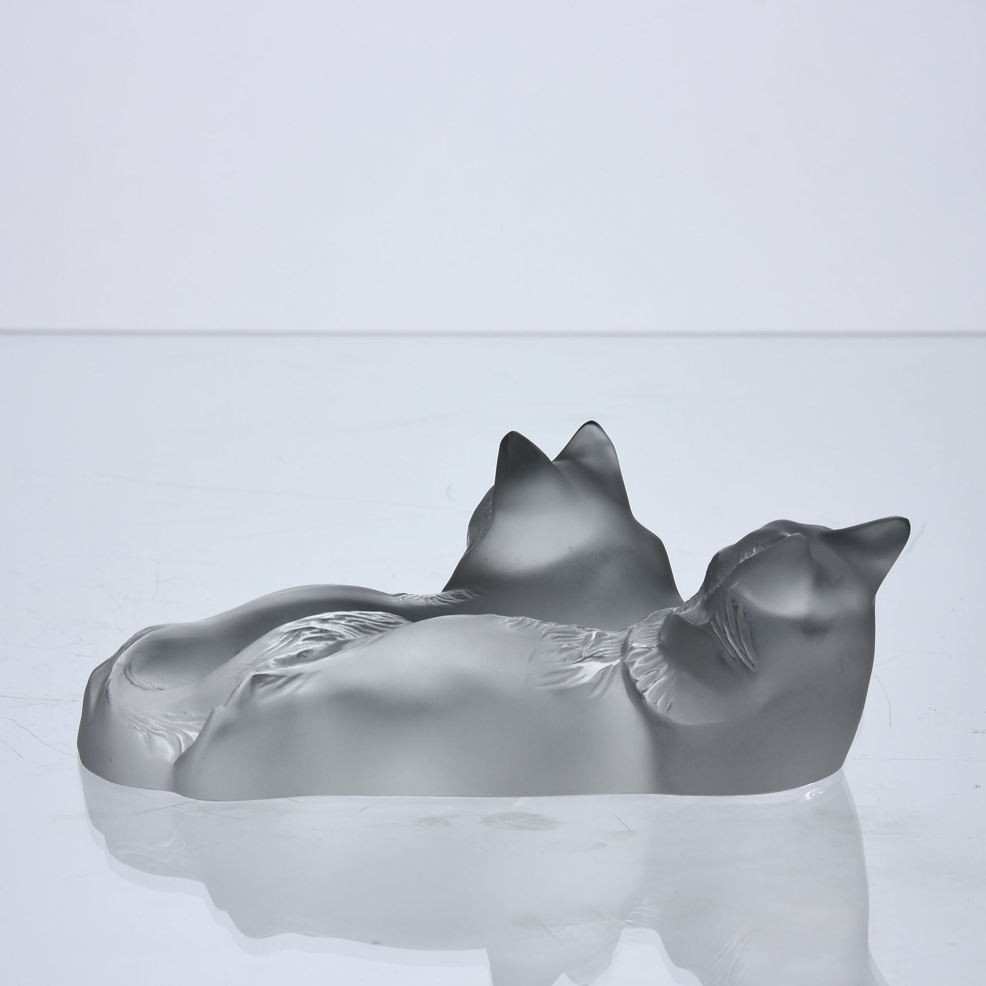 Reclining Cats by Marc Lalique A delightful frosted crystal glass group of two reclining cats resting