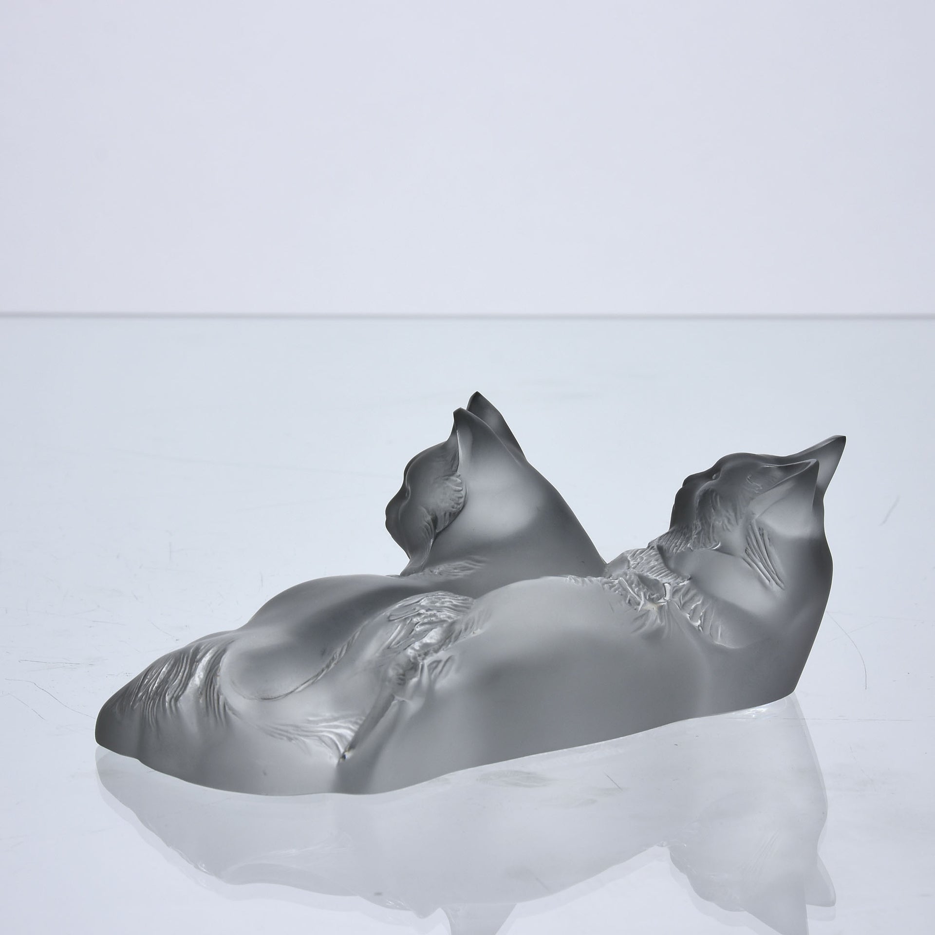 Reclining Cats by Marc Lalique A delightful frosted crystal glass group of two reclining cats resting