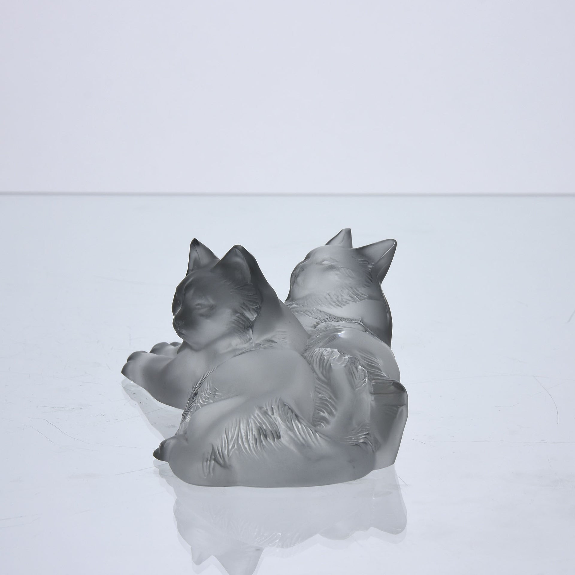 Reclining Cats by Marc Lalique A delightful frosted crystal glass group of two reclining cats resting