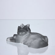 Reclining Cats by Marc Lalique A delightful frosted crystal glass group of two reclining cats resting