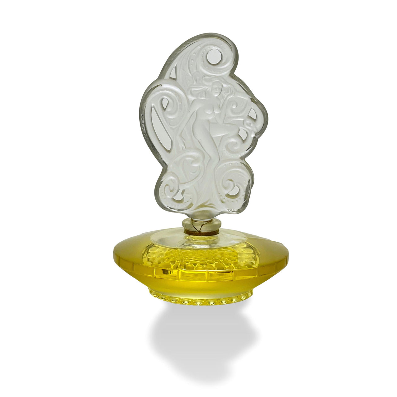 Songe Perfume bottle by Marie Claude Lalique An attractive limited edition clear and frosted glass scent bottle, the clear glass body containing the original Lalique perfume complete with a large frosted stopper, depicting a nude among waves - Hickmet Fine Arts