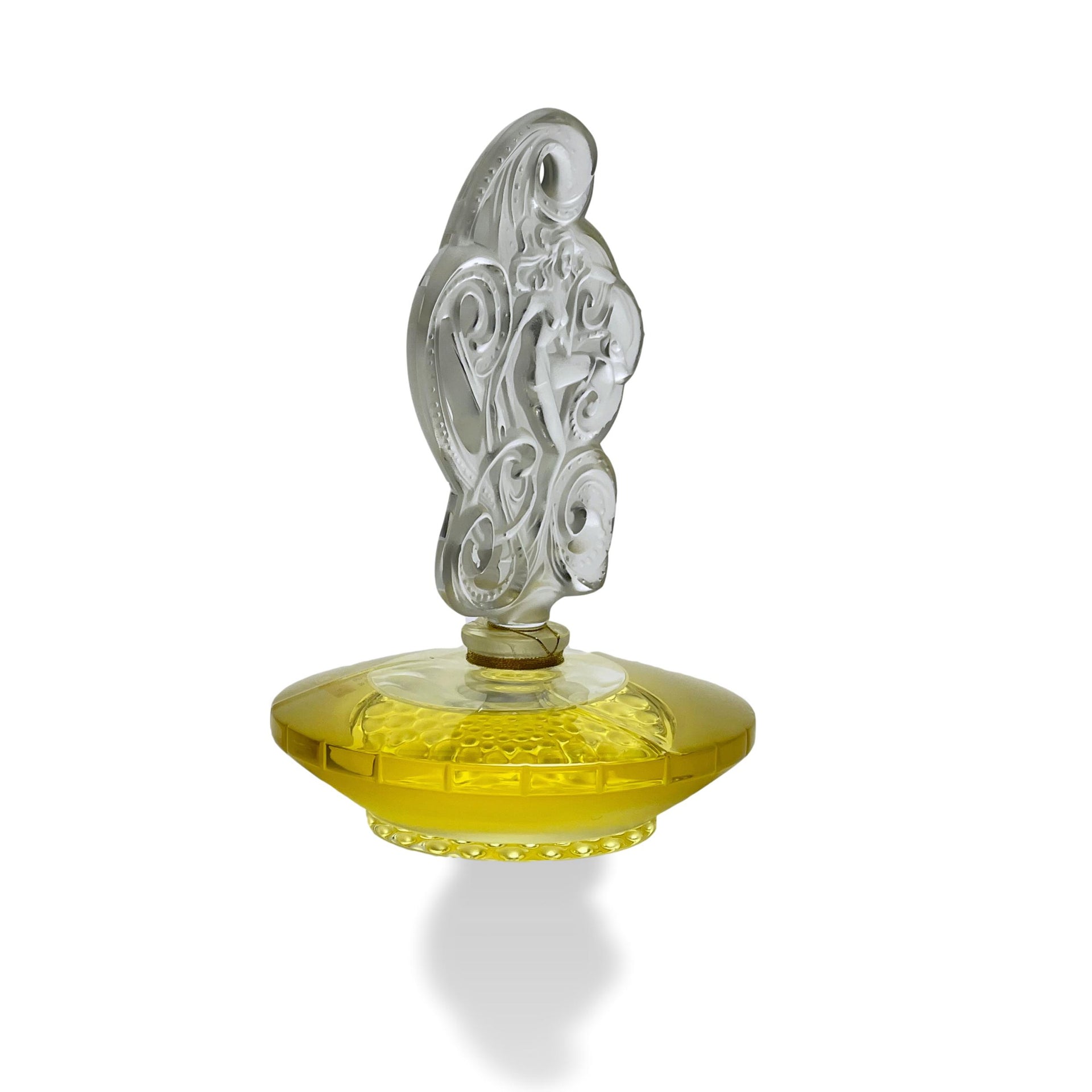 Songe Perfume bottle by Marie Claude Lalique An attractive limited edition clear and frosted glass scent bottle, the clear glass body containing the original Lalique perfume complete with a large frosted stopper, depicting a nude among waves - Hickmet Fine Arts
