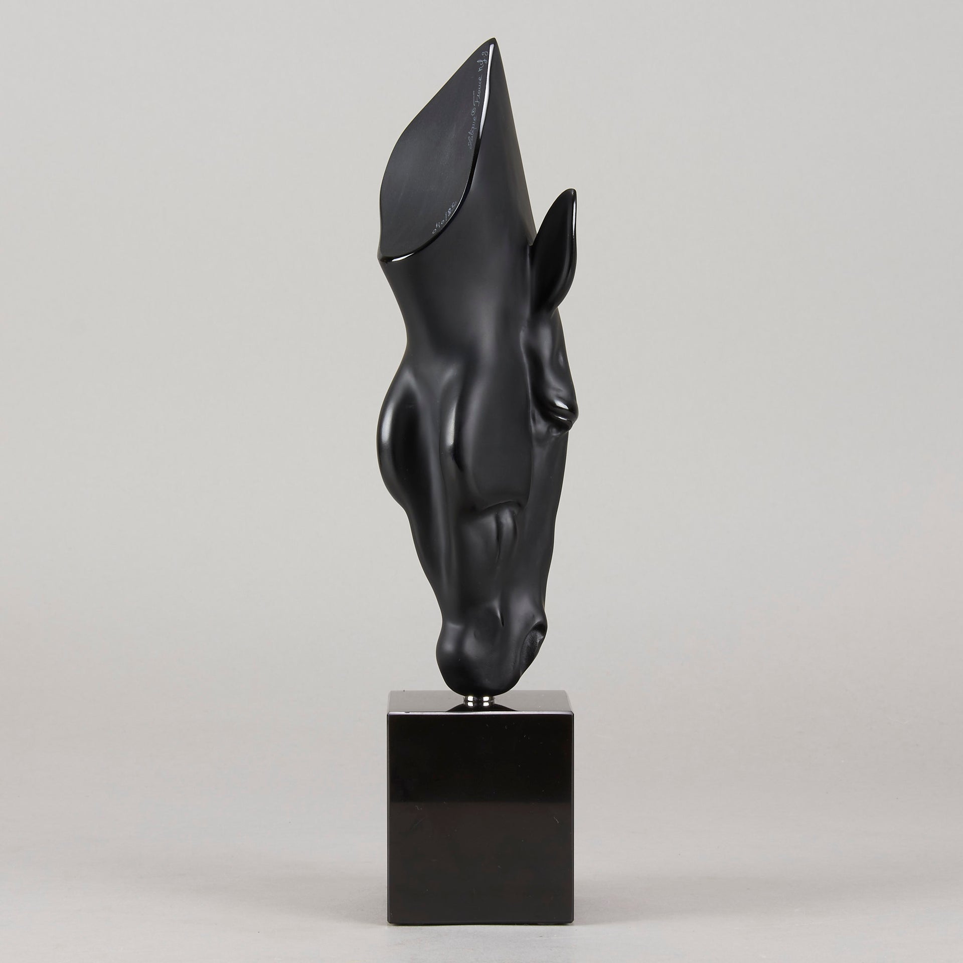 Still Water by Nic Fiddian Green and Lalique An outstanding deep black crytal glass study of a horse gently drinking from a water's surface, raised on a polished black glass plinth