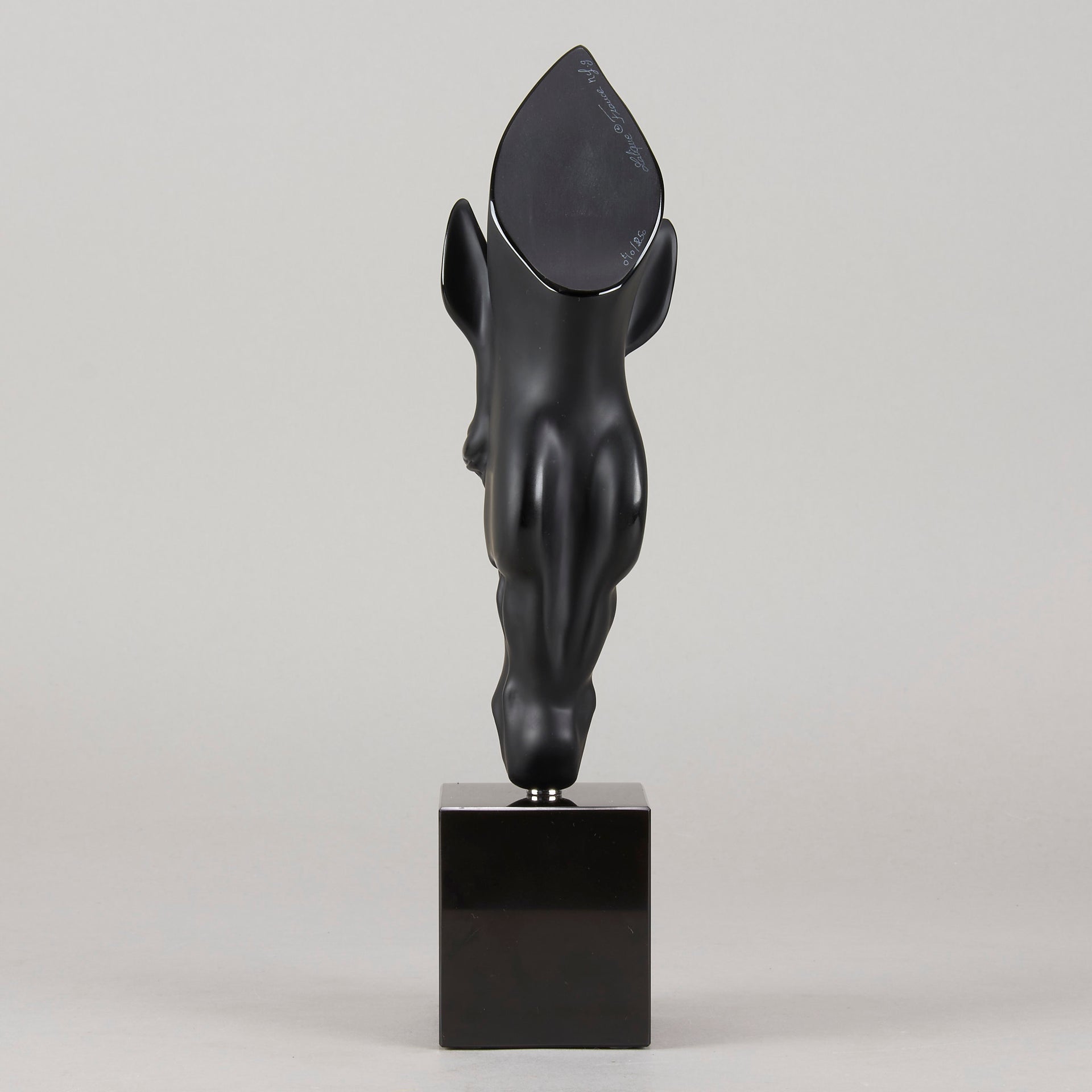 Still Water by Nic Fiddian Green and Lalique An outstanding deep black crytal glass study of a horse gently drinking from a water's surface, raised on a polished black glass plinth