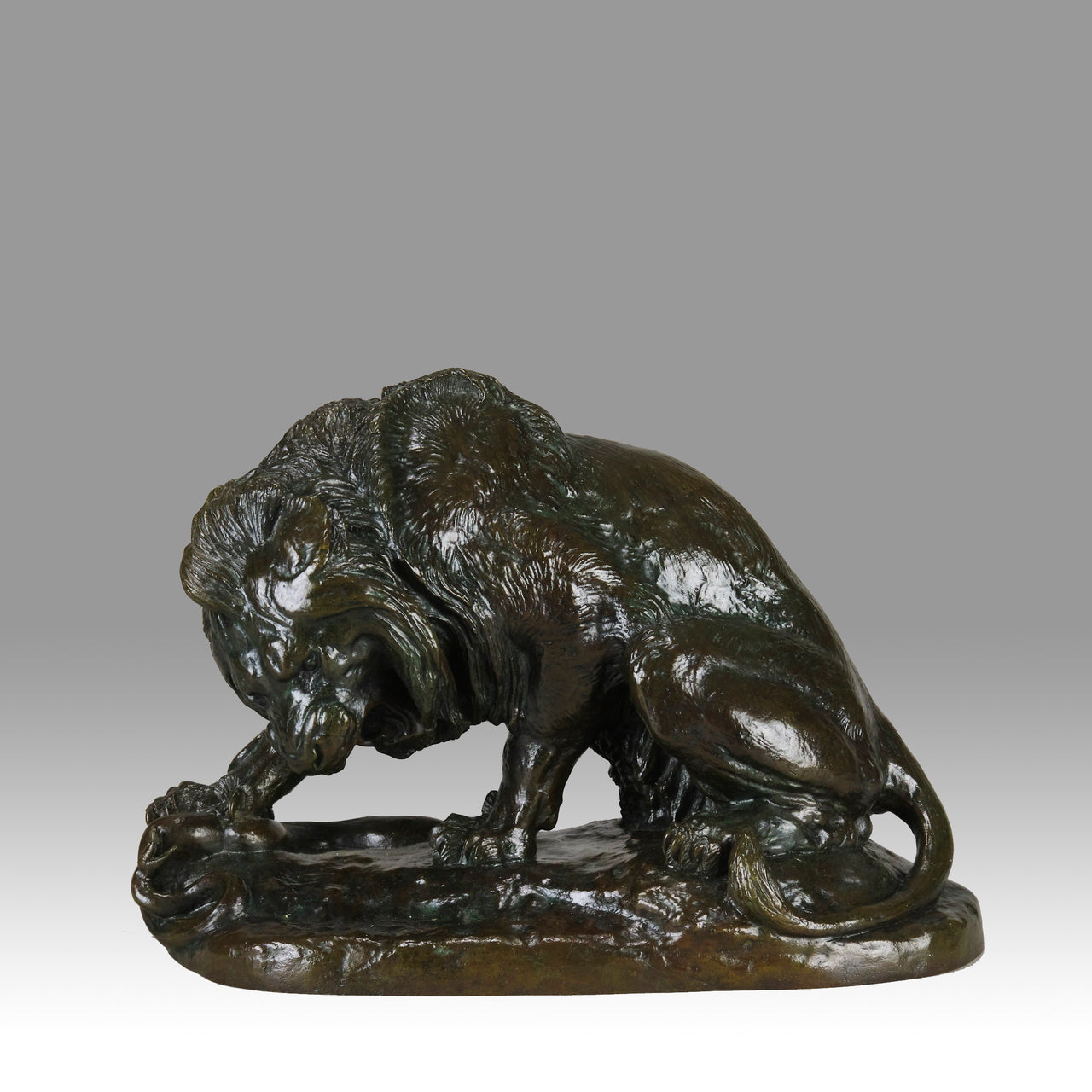 Bronze Lion and Serpent by Barye - Animaliers - Antique Bronze - Antique animal sculptures for sale - Hickmet Fine Arts