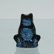 La Grenouille Bleu by Marc Lalique a charming mid 20th Century dark blue polished glass study of a seated frog with a charming look upon its face