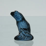 La Grenouille Bleu by Marc Lalique a charming mid 20th Century dark blue polished glass study of a seated frog with a charming look upon its face