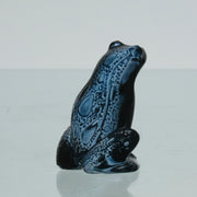 La Grenouille Bleu by Marc Lalique a charming mid 20th Century dark blue polished glass study of a seated frog with a charming look upon its face