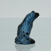 La Grenouille Bleu by Marc Lalique a charming mid 20th Century dark blue polished glass study of a seated frog with a charming look upon its face