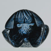 La Grenouille Bleu by Marc Lalique a charming mid 20th Century dark blue polished glass study of a seated frog with a charming look upon its face