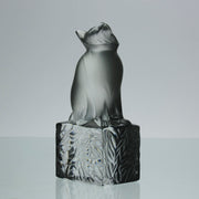 Chat Attente a charming frosted glass study of a seated cat with its head raised in a concentrated pose by Marc Lalique