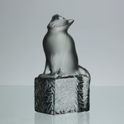 Chat Attente a charming frosted glass study of a seated cat with its head raised in a concentrated pose by Marc Lalique
