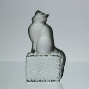 Chat Attente a charming frosted glass study of a seated cat with its head raised in a concentrated pose by Marc Lalique