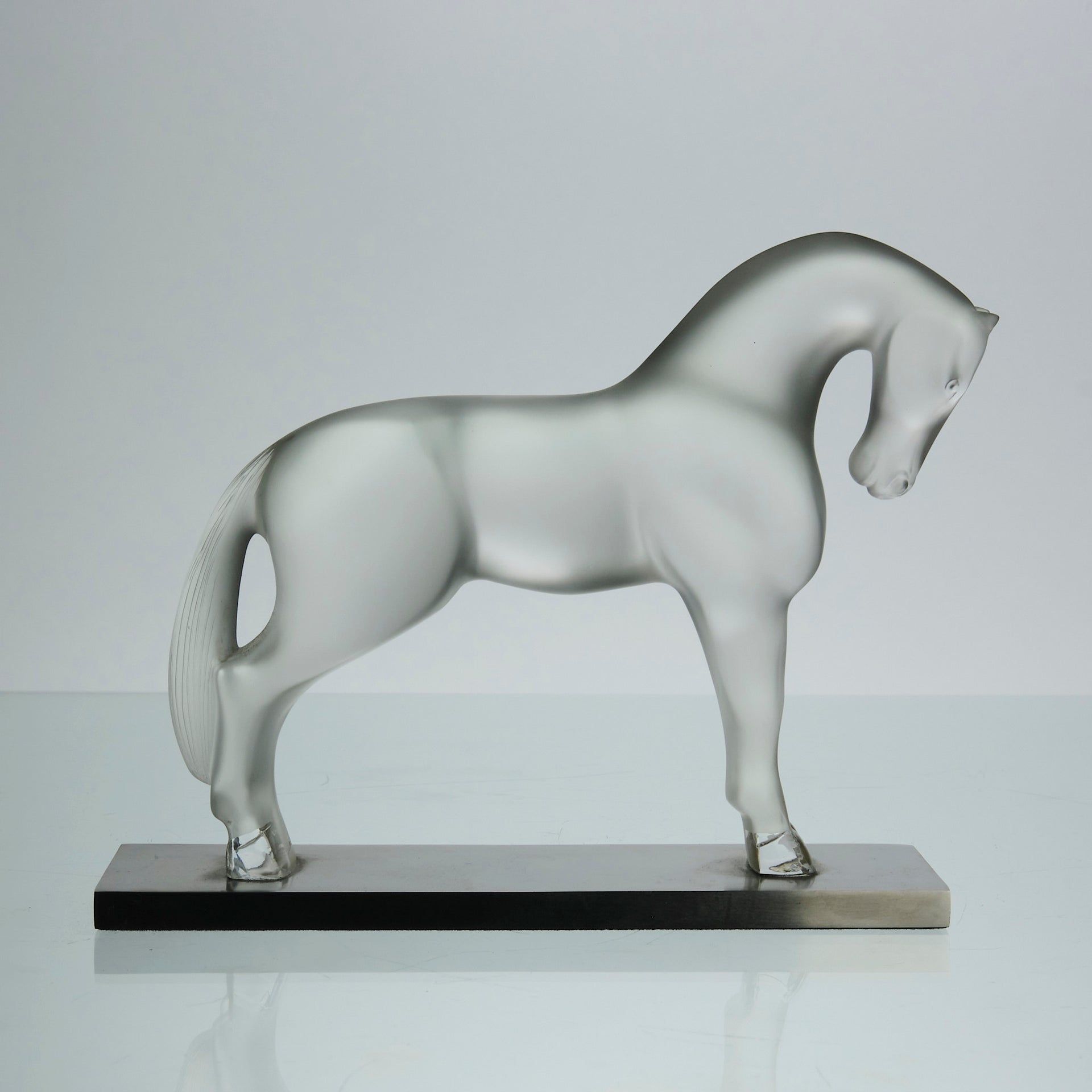 Cheval Debout, Lalique Horse by Marc Lalique A very fine frosted glass study of a standing horse in a striking position with its neck rounded