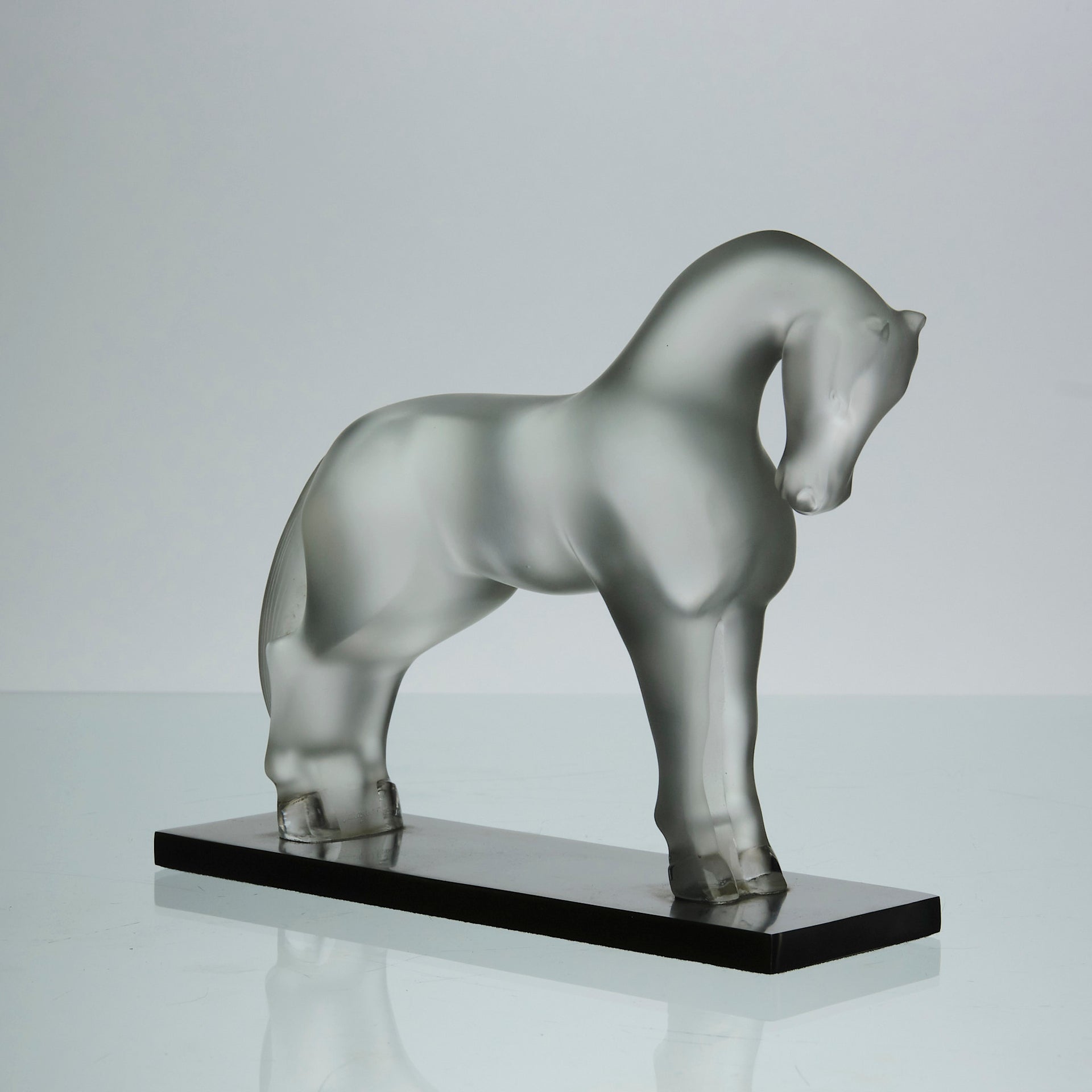 Cheval Debout, Lalique Horse by Marc Lalique A very fine frosted glass study of a standing horse in a striking position with its neck rounded