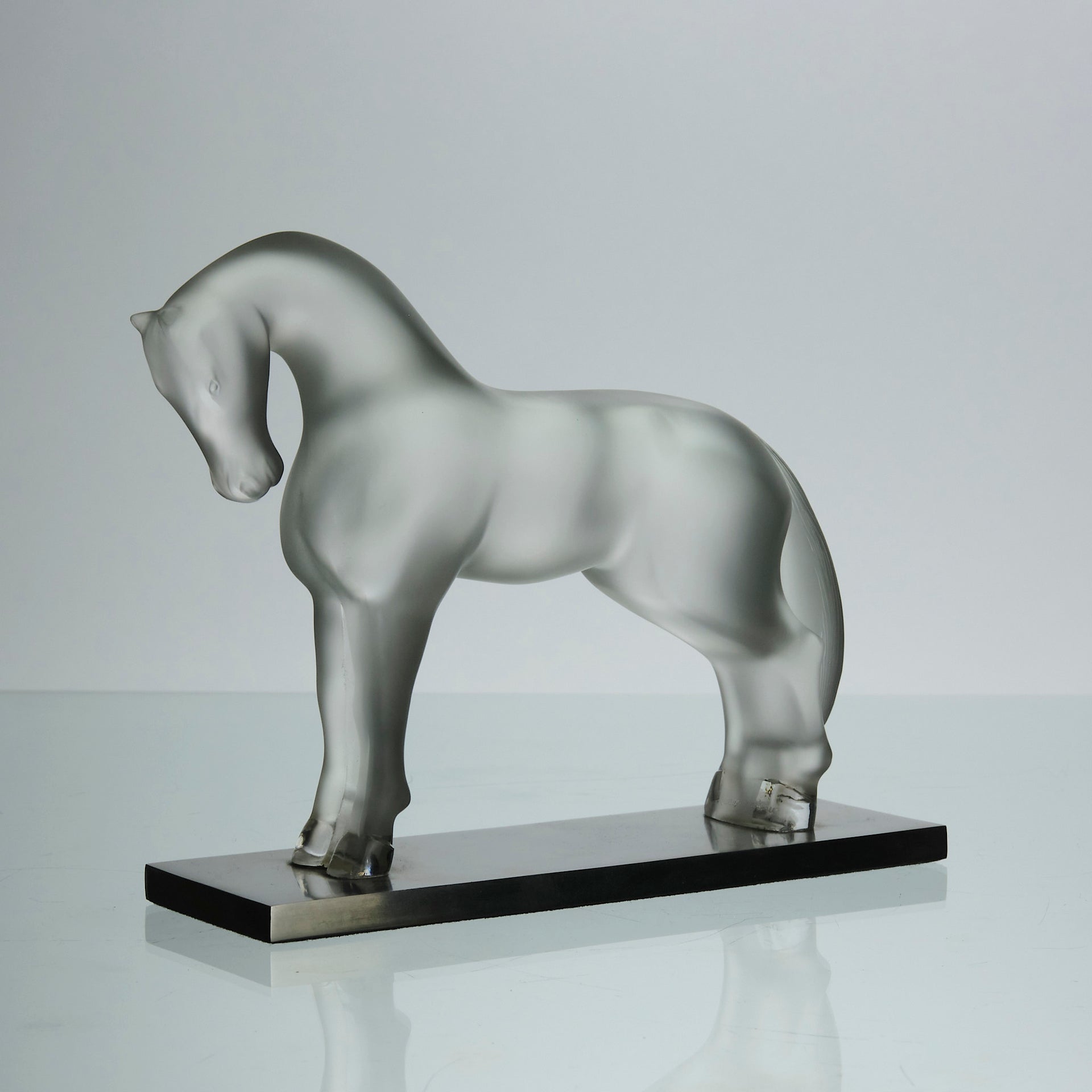 Cheval Debout, Lalique Horse by Marc Lalique A very fine frosted glass study of a standing horse in a striking position with its neck rounded