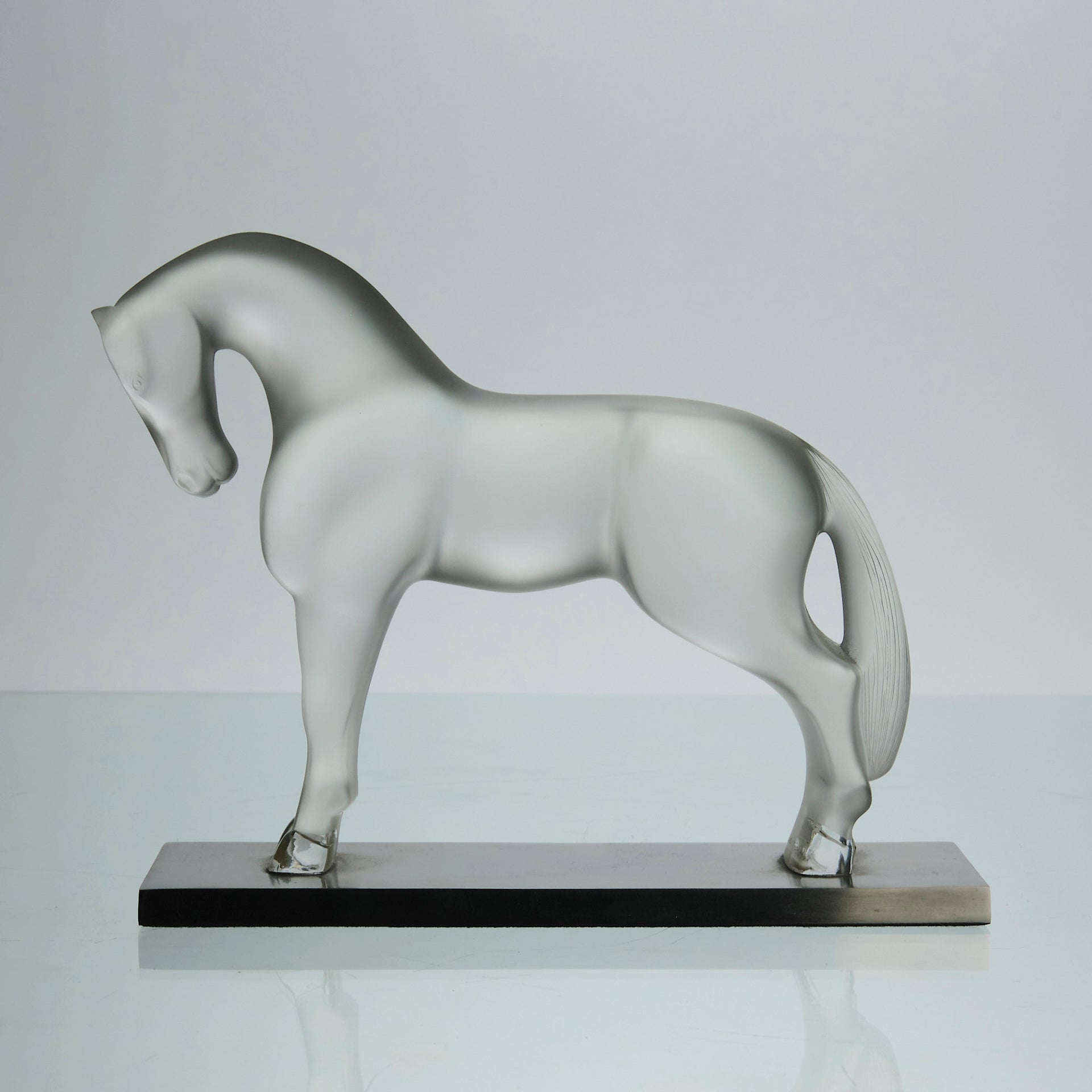 Cheval Debout, Lalique Horse by Marc Lalique A very fine frosted glass study of a standing horse in a striking position with its neck rounded