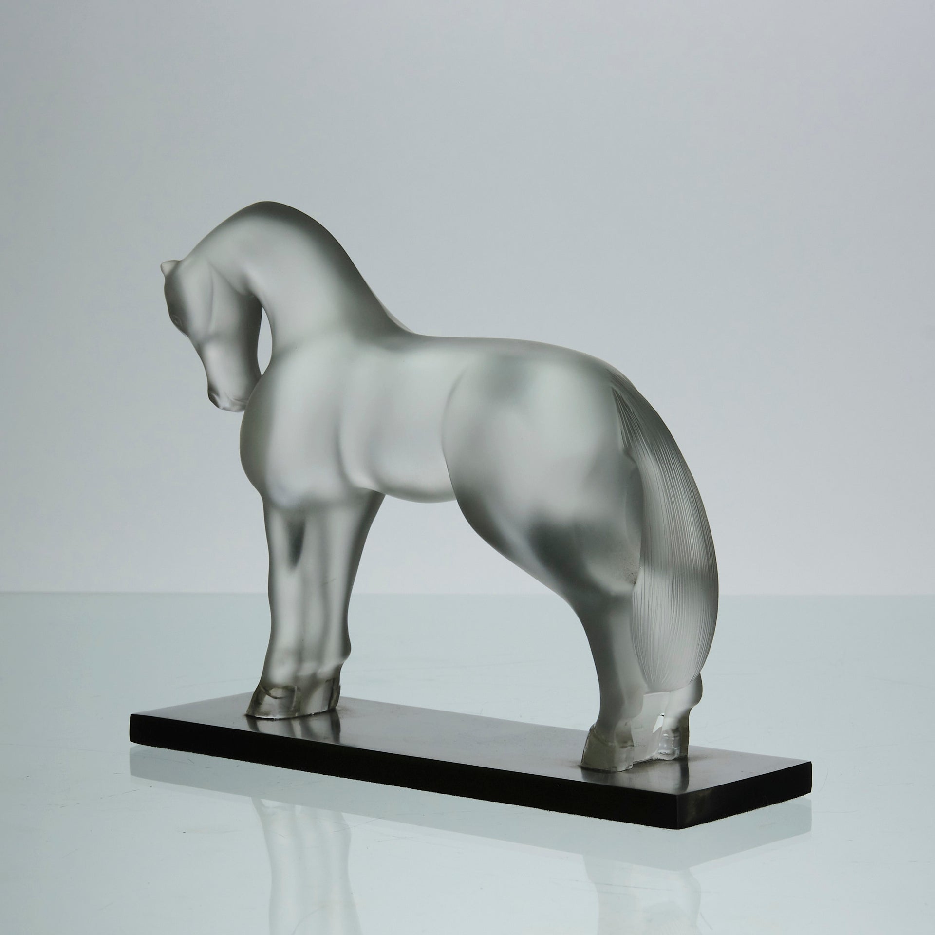 Cheval Debout, Lalique Horse by Marc Lalique A very fine frosted glass study of a standing horse in a striking position with its neck rounded