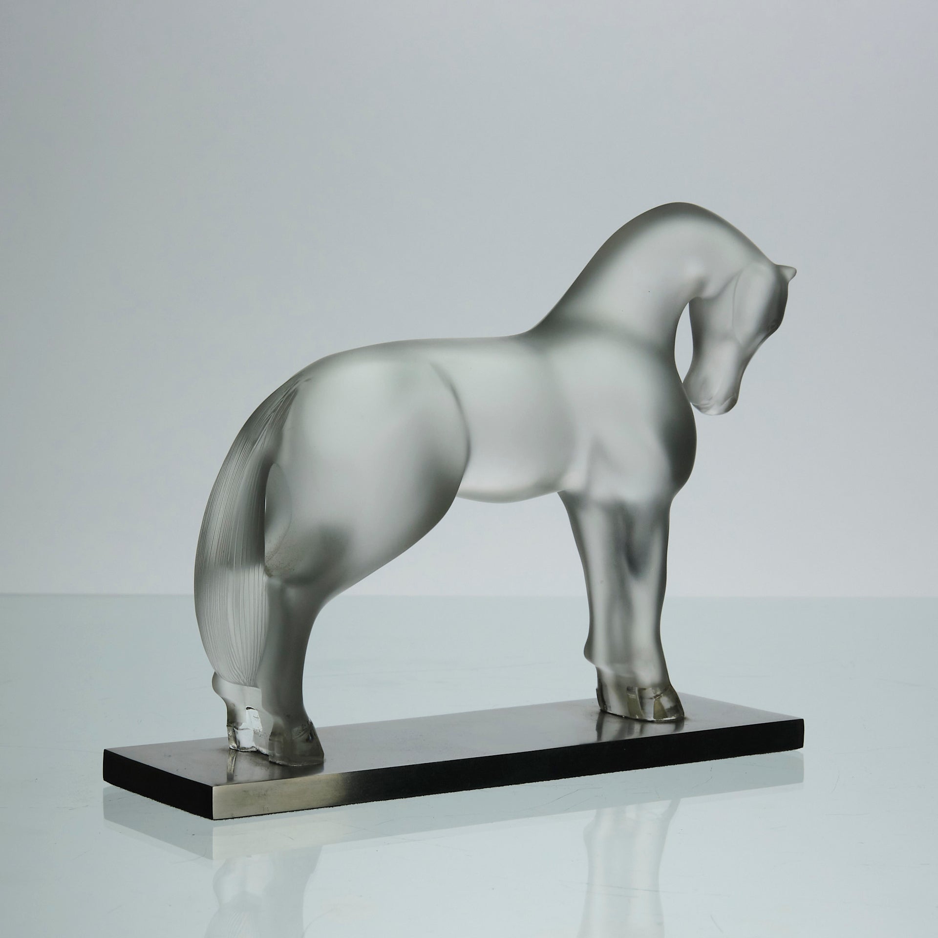 Cheval Debout, Lalique Horse by Marc Lalique A very fine frosted glass study of a standing horse in a striking position with its neck rounded