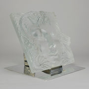Masque De Femme by Marc Lalique An excellent mid 20th Century clear and frosted glass wall plaque decorated with a pretty Art Deco face framed with exotic fish
